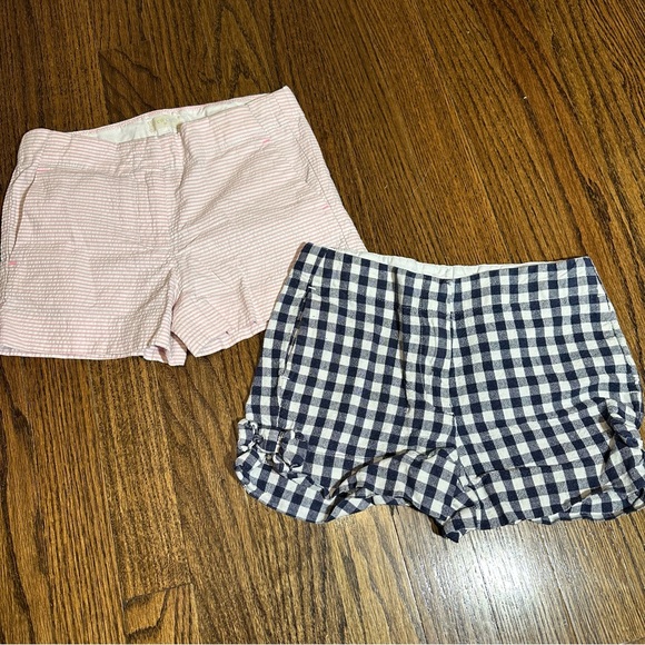 Crewcuts J.Crew Girls Blue Gingham & Pink Stripe Chino Shorts Size 7 (Pack of 2) - Picture 1 of 7